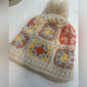 Wild Fable Crochet Hat with Multicolor granny Squares fleece lined‎